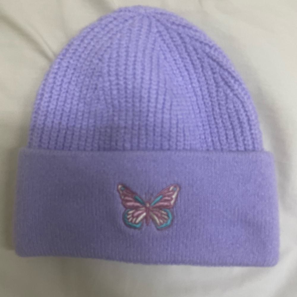 Purple butterfly beanie
